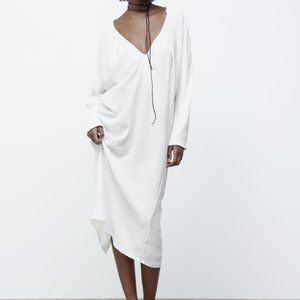 Zara White Long Ruched Dress